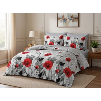 Pościel 160x200 bawełna czerwone maki - komplet PK812  z PRZEŚCIERADŁEM